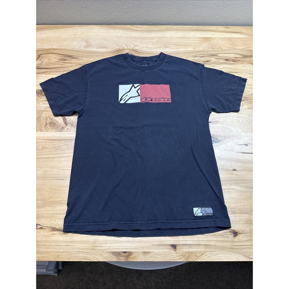Vintage Alpinestars Men's Black Logo Graphic Short Sleeve T-Shirt Size Large